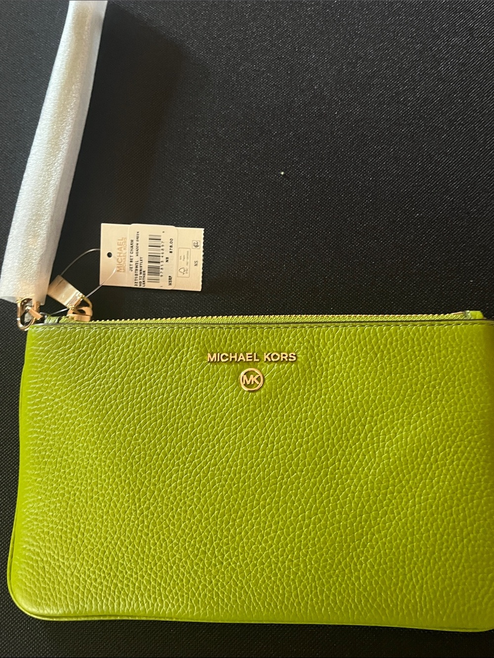 Michael Kors Lime Green Pebbled Leather Wristlet NEW